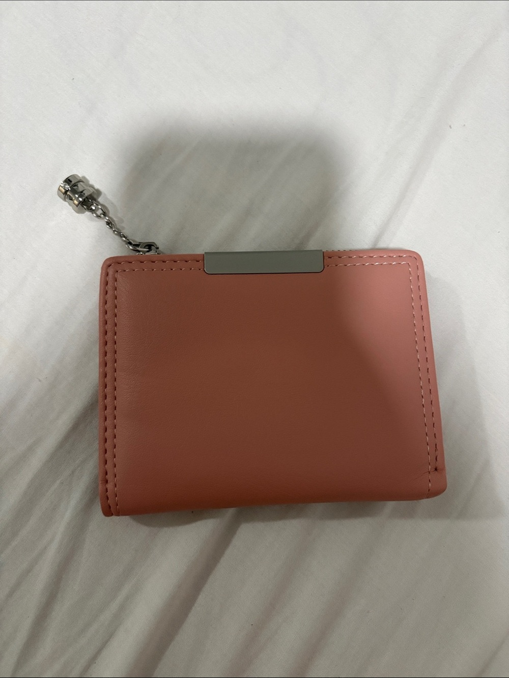 Chic Coral Trifold Wallet with Silver Accent